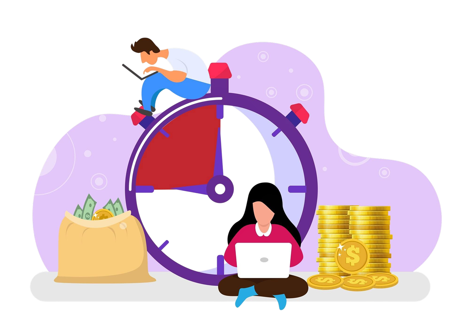 time-saving-ideas-money-saving-business-management-time-is-money-financial-investment-future-earnings-growth-stock-market-flat-style-cartoon-illustration-vector 1